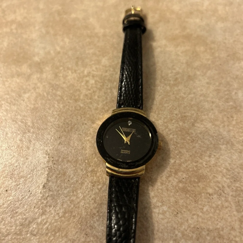 Womens Manhattan‎ Diamond Quartz Black Watch Wristwatch